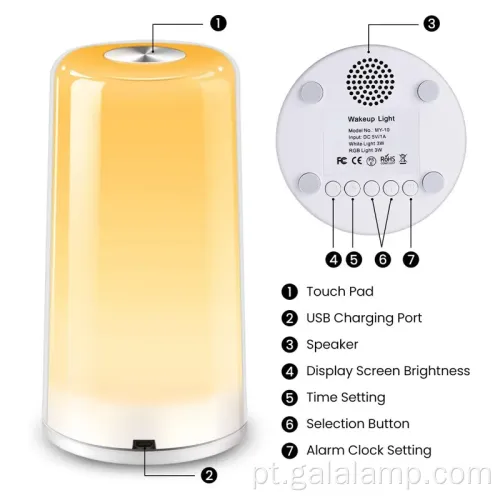 Almo de despertador de simulação de acordado leve ao nascer